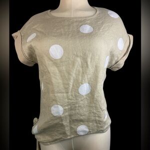 Charlie B Linen Blend Beige Polka Dot Top Women’s Small